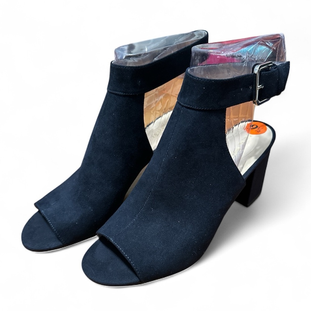 Nine West Navy Blue Open-Toe Block Heels (Size 9.5)